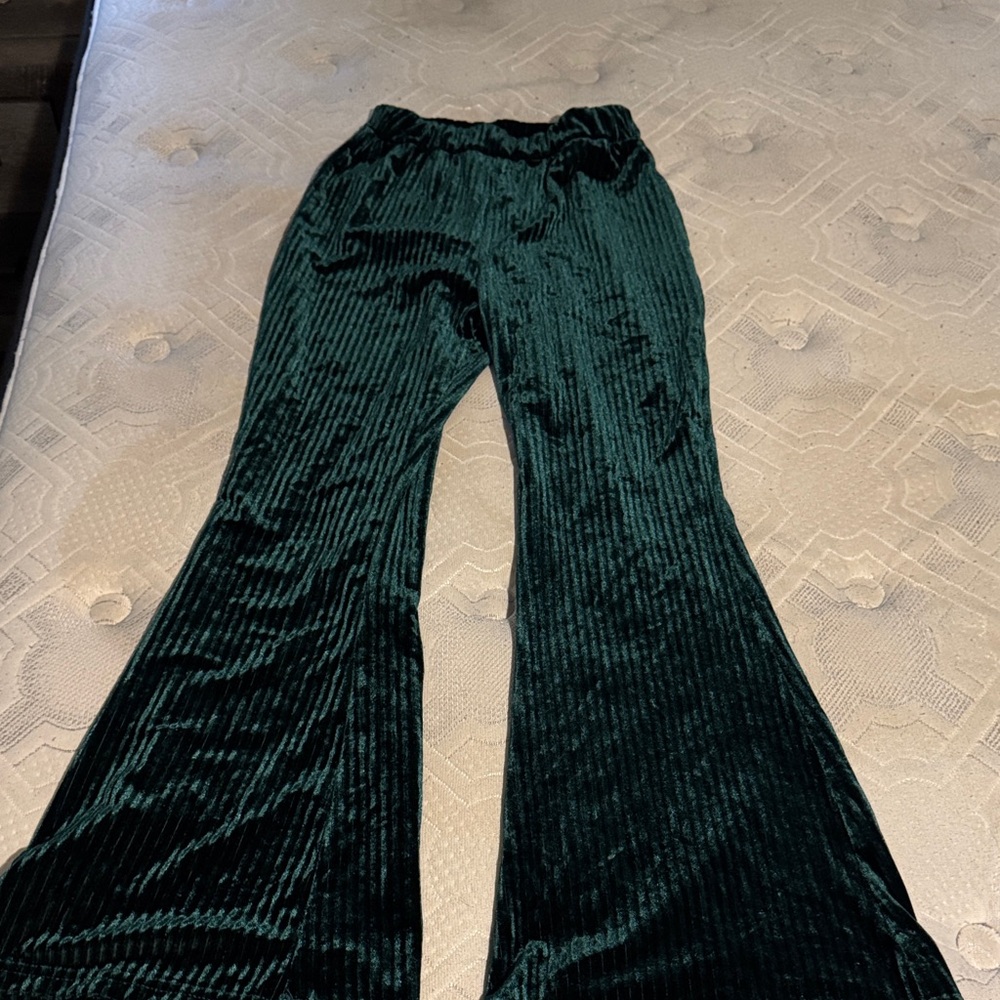 Elegant Green Velvet Flare Pants